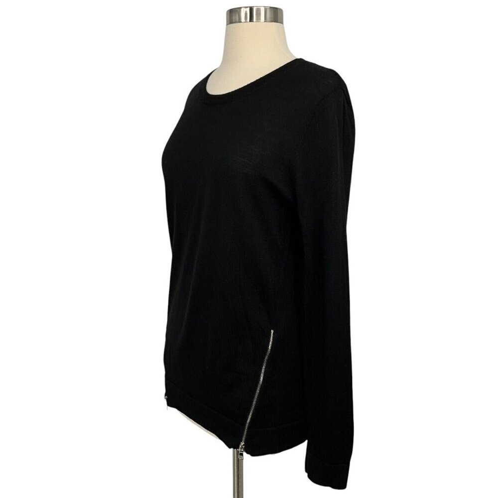 Sandro Paris Merino Wool Sweater Black Size 2 / S Silk Details Zipper Pullover - Picture 6 of 13